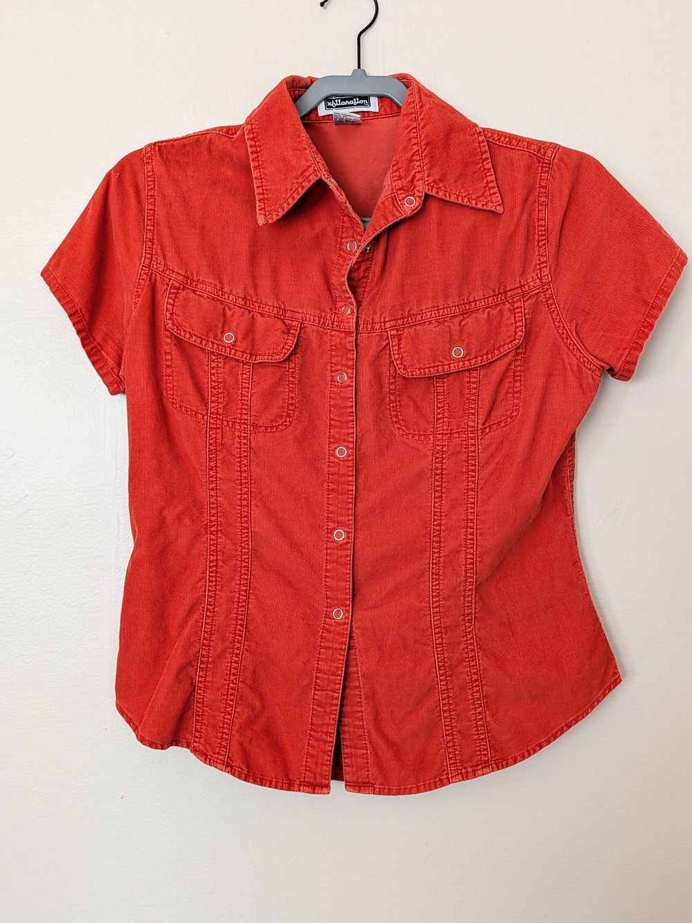 xhilaration Vintage Red Short Sleeve Button-Up Shirt Mini Corduroy